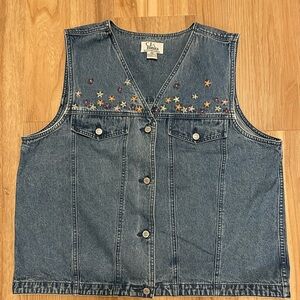 Vintage C.J. Banks Floral Embroidered Denim Vest Plus Size 18W